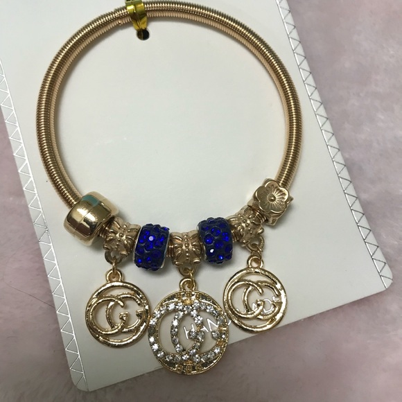 Fashion Jewelry Gold Tone Charms With Pendant Bracelet Elastic Bangle New - Picture 7 of 7